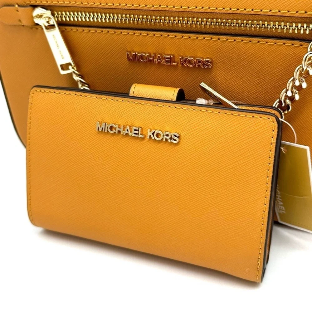 Michael Kors Large EW Crossbody Bag Cider & Medium Bifold Zip Chain Wallet Cider